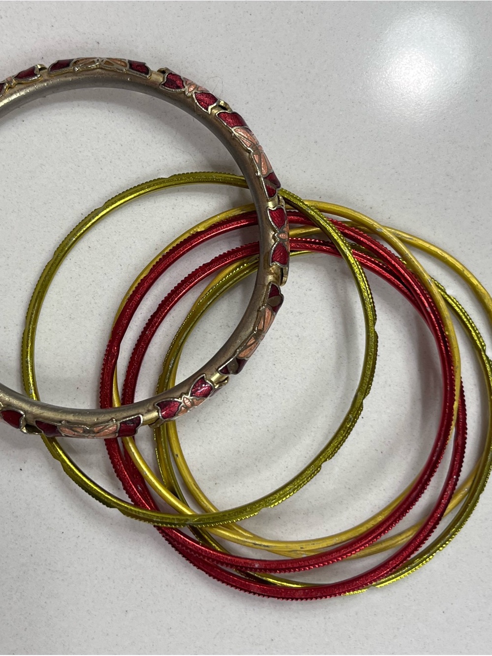 Butterfly Enamel Bangel with Red and Gold Women's Bangel Bracelet Set